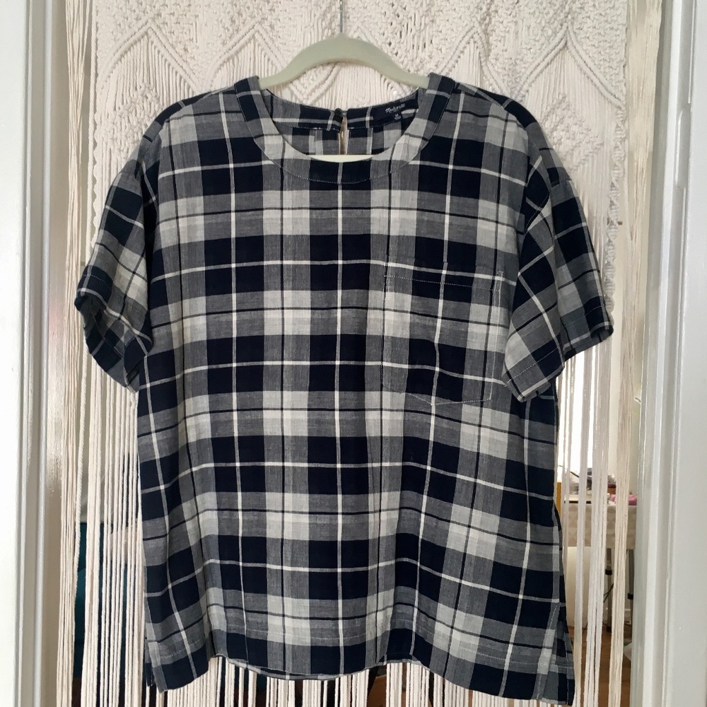 Navy & Gray Plaid  Madras Cotton Top ~ Madewell